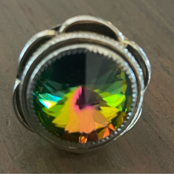 Vintage Whiting & Davis Mid-Century Watermelon Rainbow Glass Gold Ring Size 12 - Picture 8 of 12